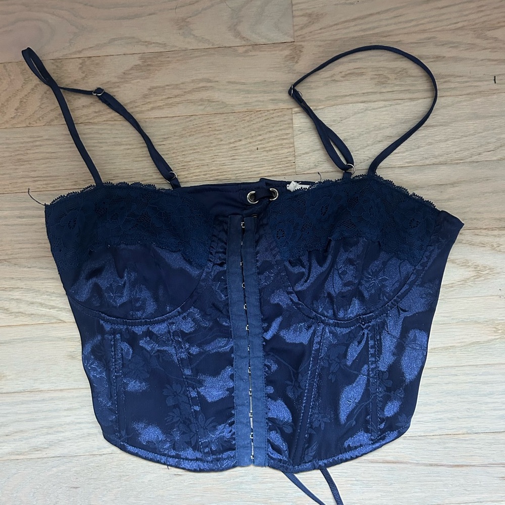 La Hearts Navy Lace Detail Top